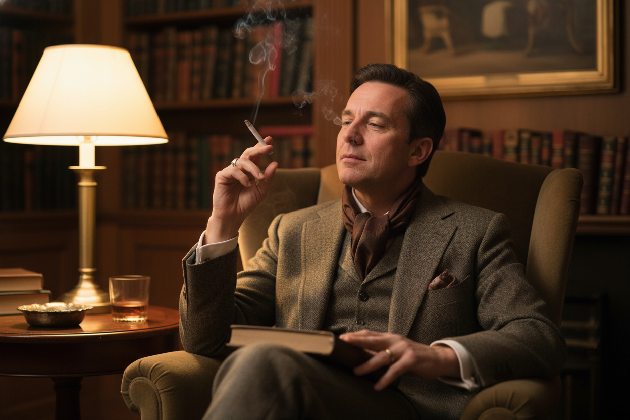 一个男人享受的抽着烟