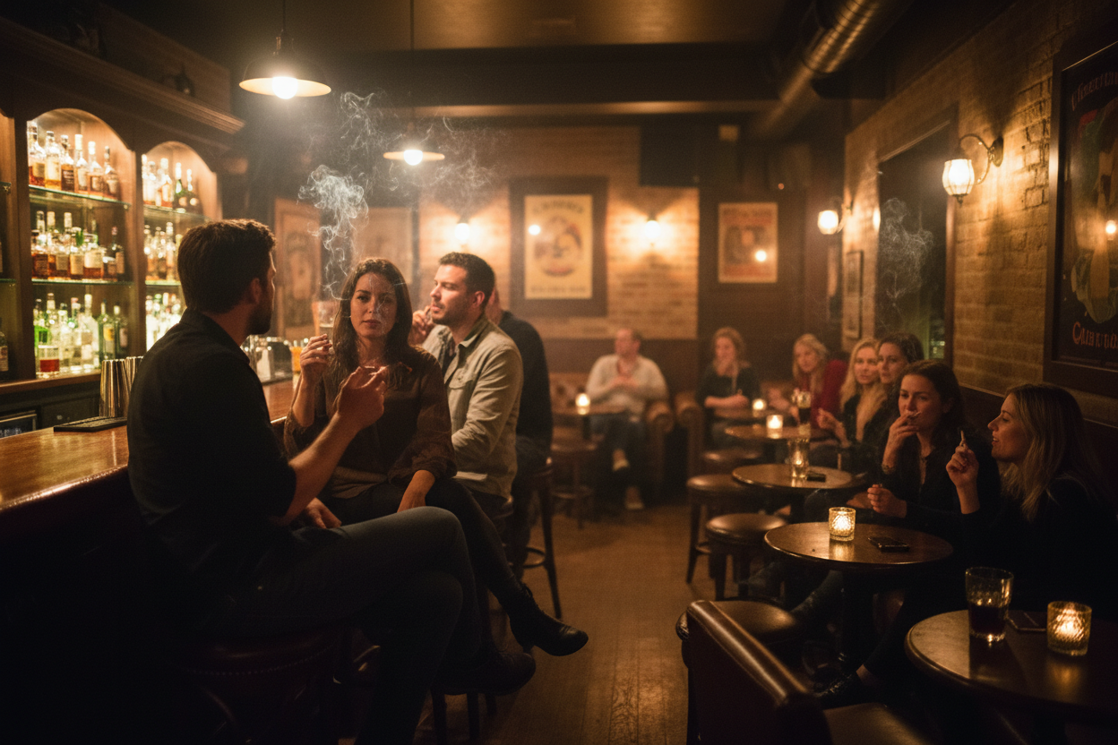 几个在酒吧抽烟的人